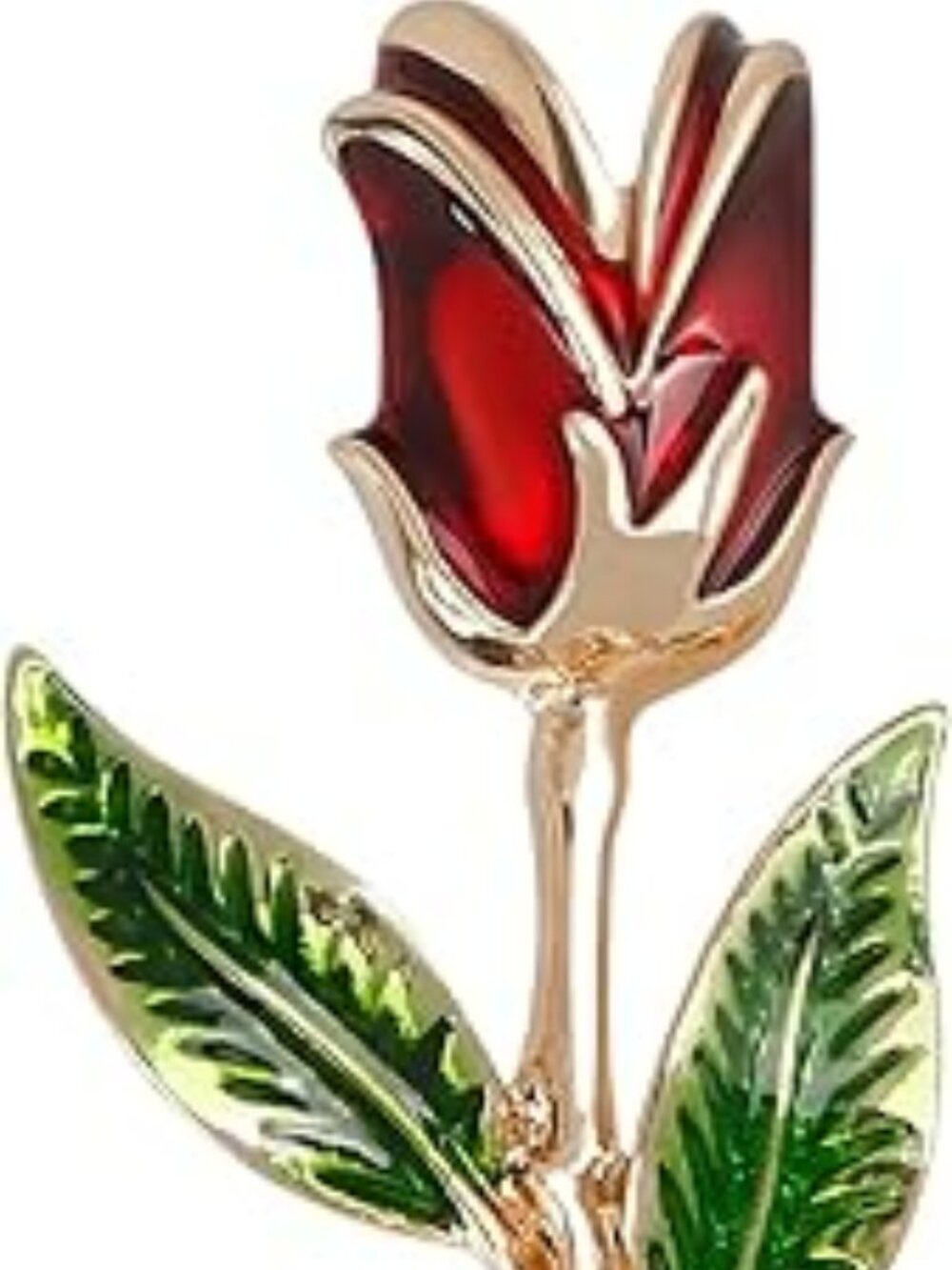 NEW Red Long Stem Rose Brooch Trendy Colorful Flowered Lapel Statement Pin